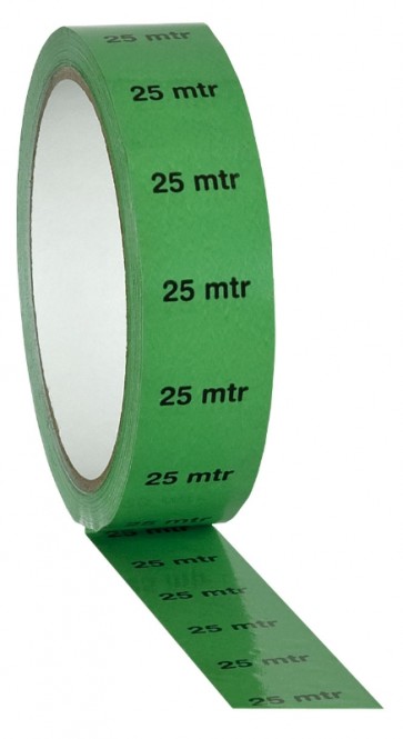 Grøn PVC tape på 25mm/33m - markeret med "25M"