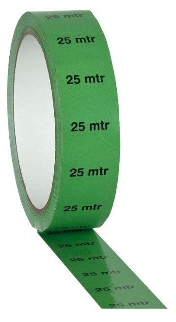 Grøn PVC tape på 25mm/33m - markeret med "25M"