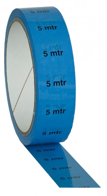 Blå PVC tape på 25mm/33m - markeret med "5M"
