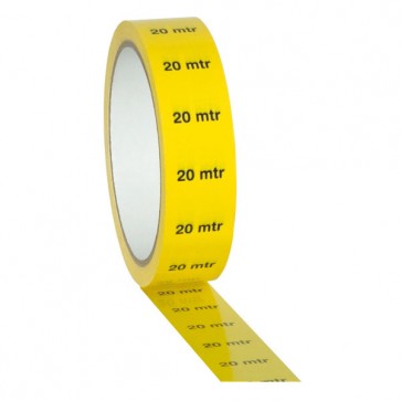 Gul PVC tape på 25mm/33m - markeret med "20M"