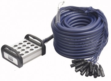 Multisnake 12 in/4 out XLR stageboks 30 mtr. blå