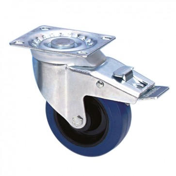 100 mm Blå Guitelhjul med drej - med bremse