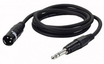 XLR han -> jack stereo kabel sort 1,5 mtr.