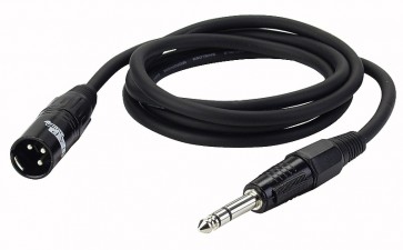 XLR han -> jack stereo kabel sort 3 mtr.