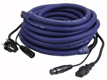 Lys strøm/signal kabel med IEC-Schuko/XLR 15 mtr.