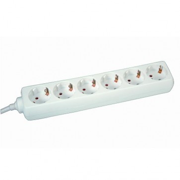 Schuko 6 stikdåse 1,5m kabel hvid