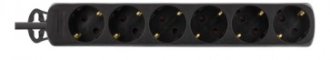 Schuko forlængerledning stikdåse 6 udtag 1,5m sort