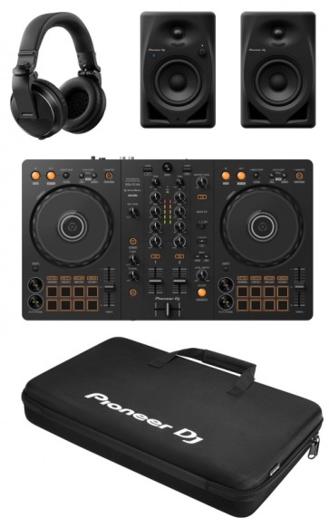 Pakke med Pioneer DJ DDJ-FLX4, HDJ-X5, DJC-B og DM-40D-BT