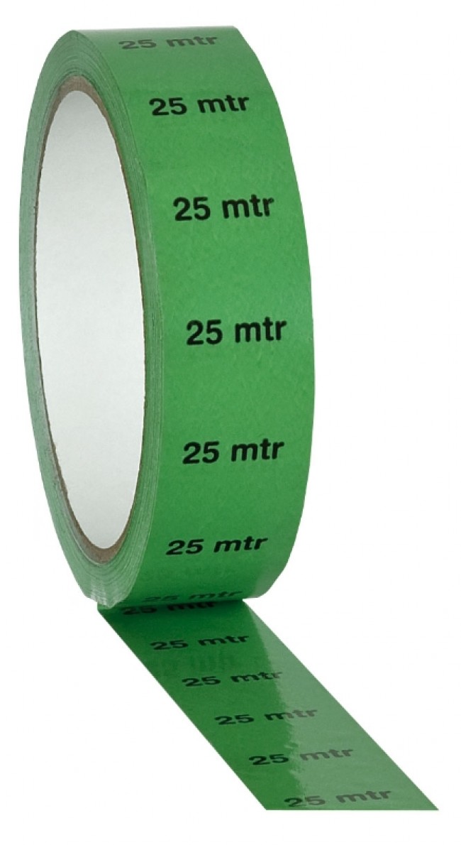 Bourgogne Nøjagtighed angivet Grøn PVC tape på 25mm/33m - markeret med "25M"