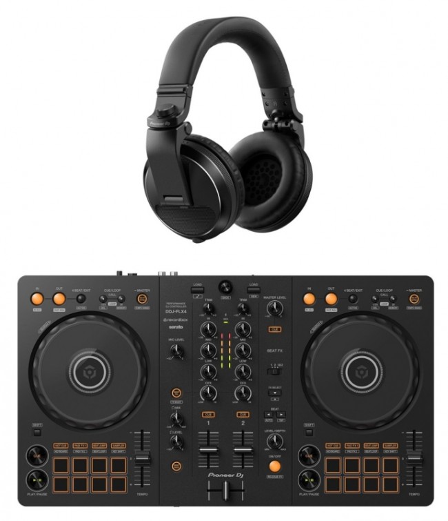 Pakke med Pioneer DJ DDJ-FLX4 og HDJ-X5