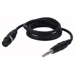XLR hun -> jack stereo kabel sort 3 mtr.