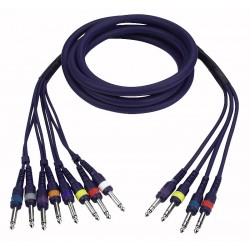 Multikabel - 8 jack mono -> 4 jack stereo - 6 mtr.