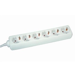 Schuko 6 stikdåse 1,5m kabel hvid