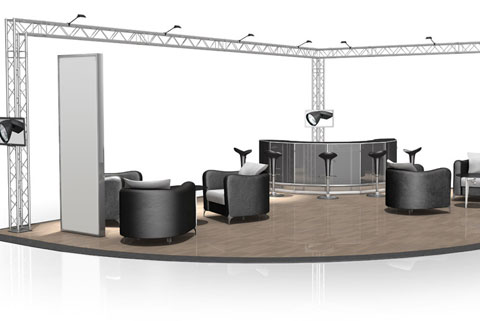 Messestand udstilling 8x10 mtr afslappet truss moedelokale messe 