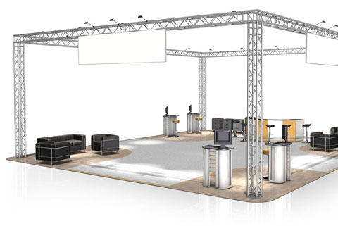 Messestand udstilling 10x12 mtr truss lamper 4 ben