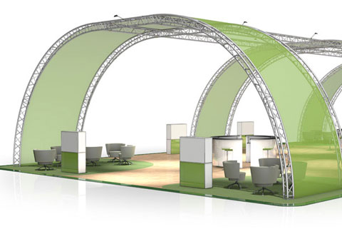 Udstillingsstand messe 12x21 mtr lys truss buet på ben